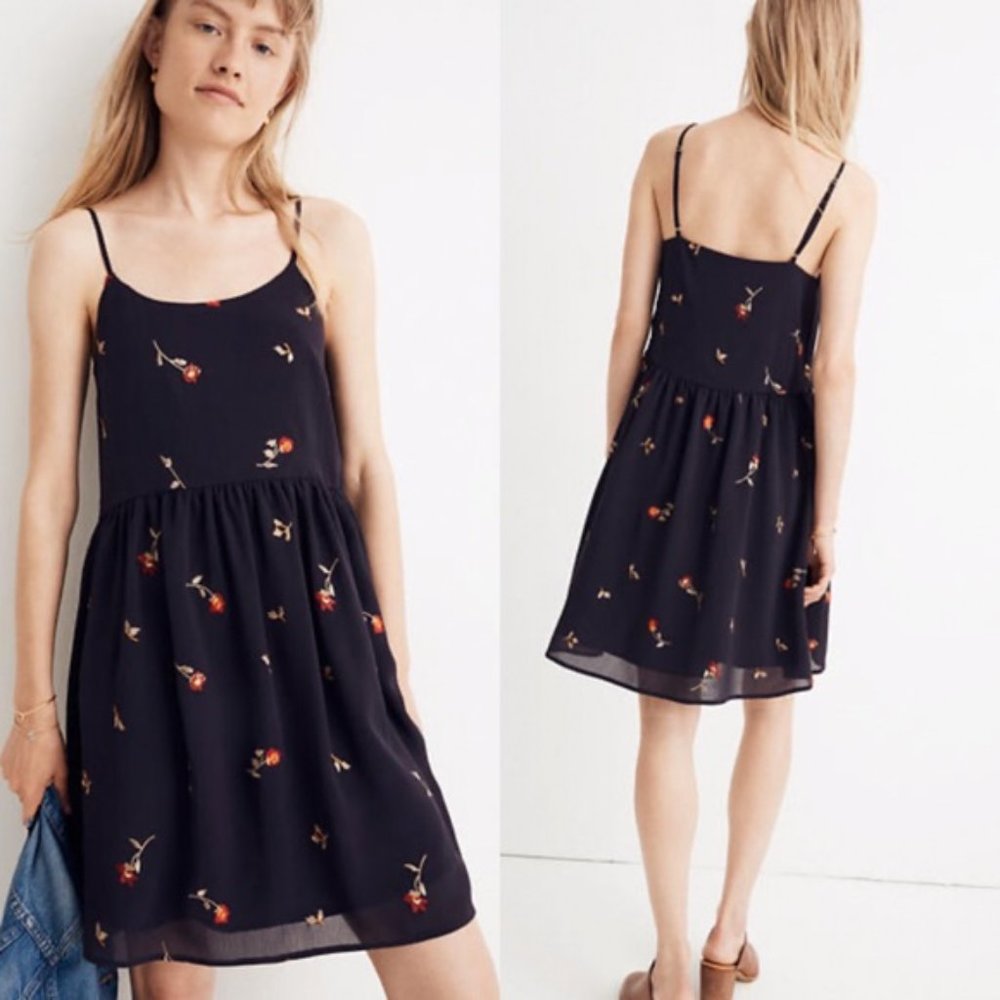 Madewell Blue Cami Babydoll Floral Embroidered Dress